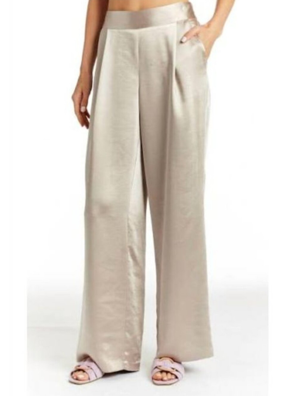 DREW SATIN WIDE LEG PANTS IN NATURAL S